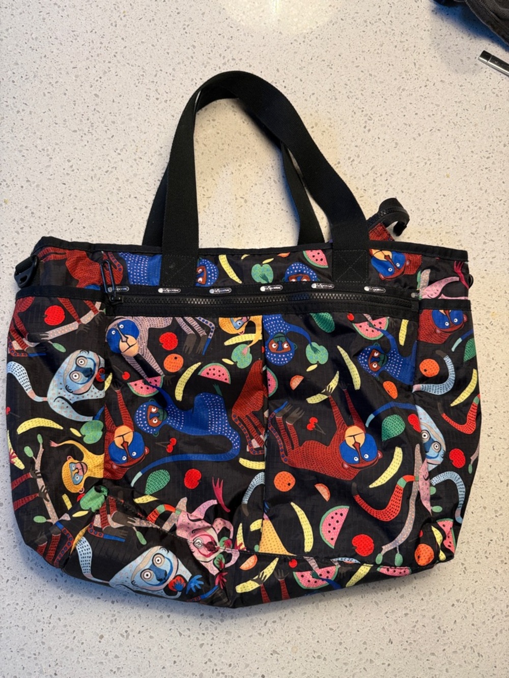 Lesportsac Black Multi-Color Playful Animal Print Tote